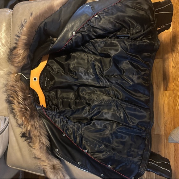 Black Leather Jacket with Fur Collar - Picture 4 of 5